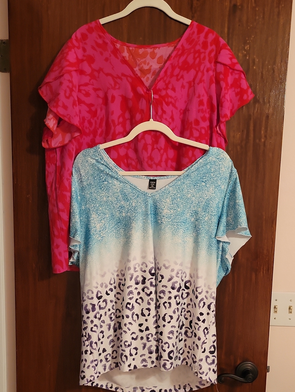 2 SHEIN Tops, Red and Pink Blouse And Multi animal Print Top